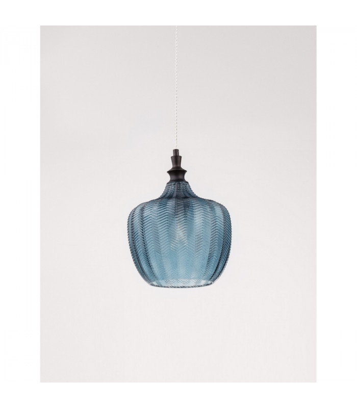 Loni Dome Pendant Ceiling Light Matt Black Metal Dark Blue Glass LED E27-4