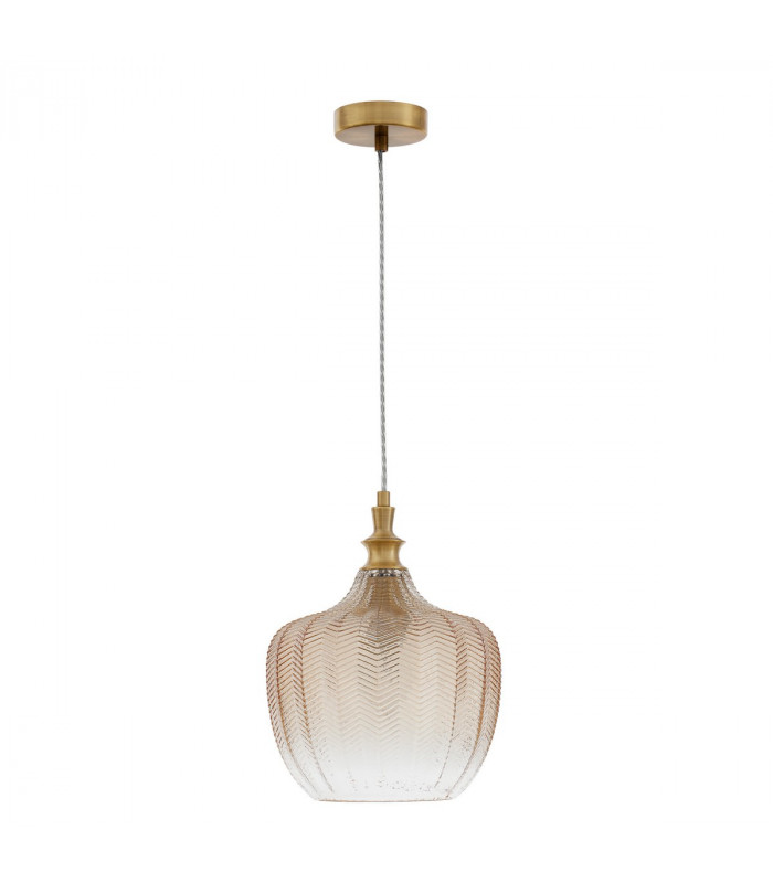 Loni Dome Pendant Ceiling Light Brass Metal Champagne Glass LED E27-1