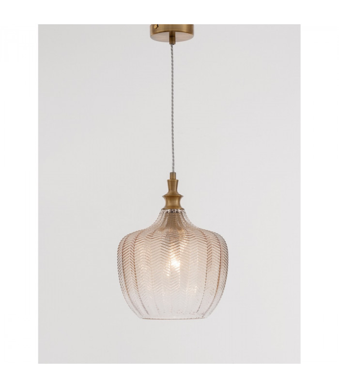 Loni Dome Pendant Ceiling Light Brass Metal Champagne Glass LED E27-4