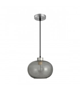 Jade Dome Pendant Ceiling Light Smoke Blown Glass Satin Nickel Metal LED E27-1