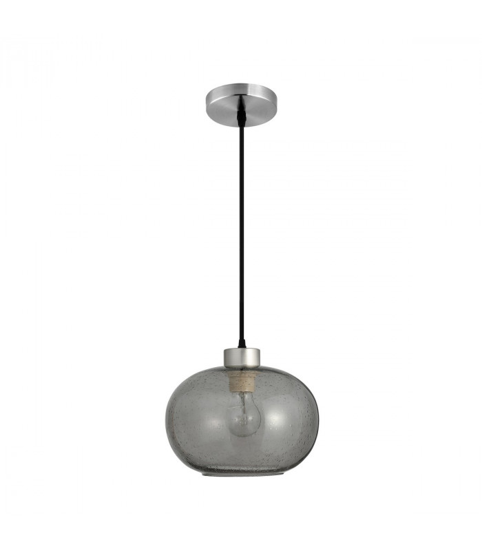 Jade Dome Pendant Ceiling Light Smoke Blown Glass Satin Nickel Metal LED E27-1