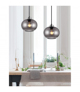 Jade Dome Pendant Ceiling Light Smoke Blown Glass Satin Nickel Metal LED E27-2
