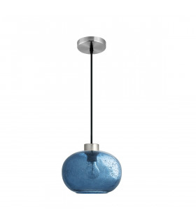 Jade Dome Pendant Ceiling Light Blue Blown Glass Satin Nickel Metal LED E27-1