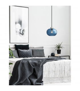 Jade Dome Pendant Ceiling Light Blue Blown Glass Satin Nickel Metal LED E27-2
