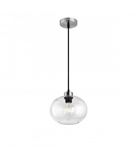 Jade Dome Pendant Ceiling Light Clear Blown Glass Satin Nickel Metal LED E27-1