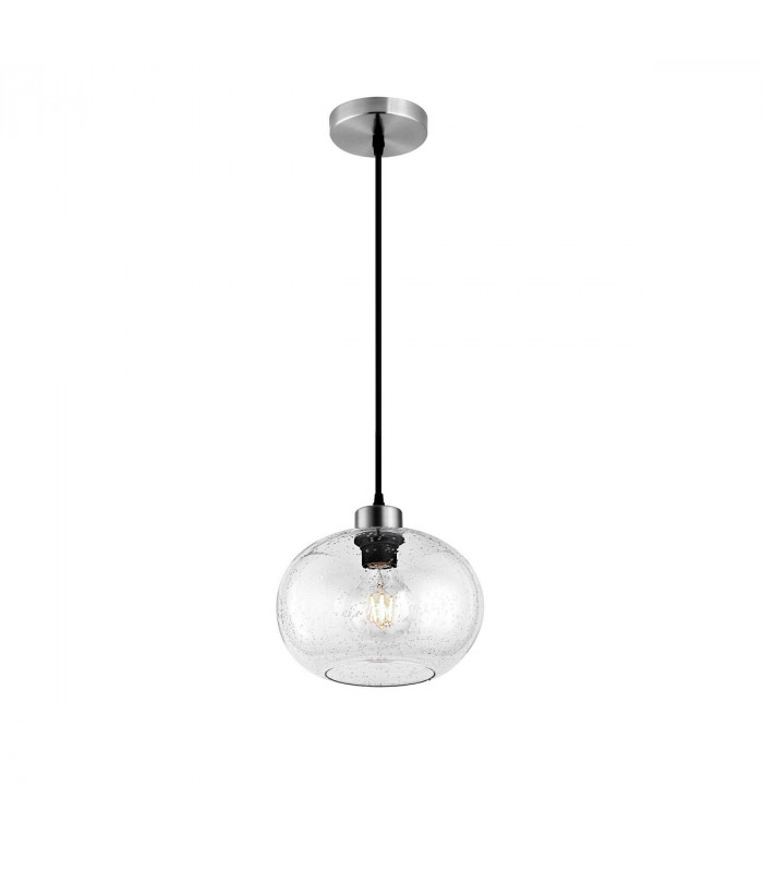 Jade Dome Pendant Ceiling Light Clear Blown Glass Satin Nickel Metal LED E27-1