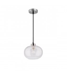 Jade Dome Pendant Ceiling Light Clear Blown Glass Satin Nickel Metal LED E27-2
