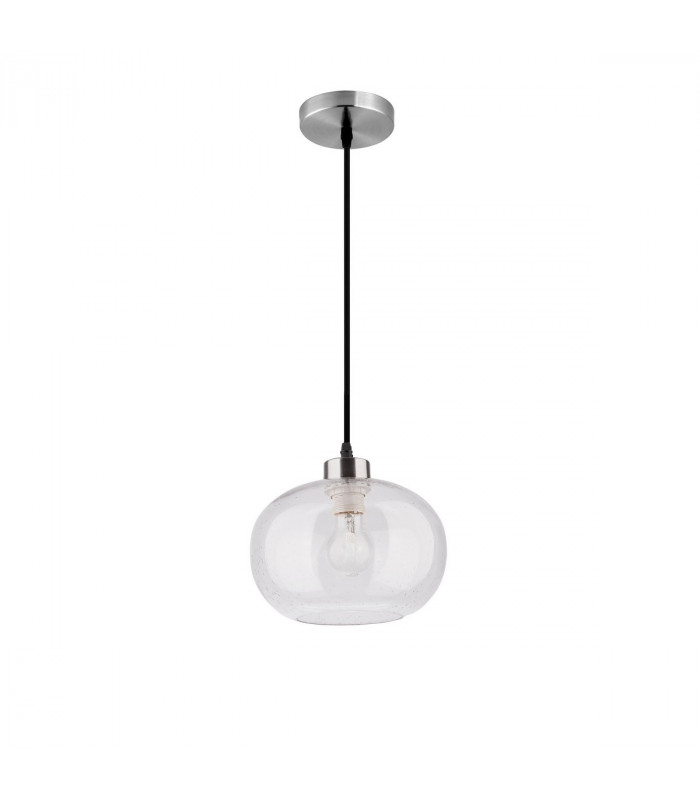 Jade Dome Pendant Ceiling Light Clear Blown Glass Satin Nickel Metal LED E27-2