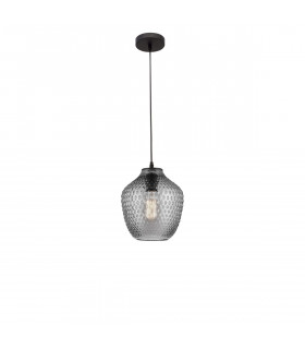 Claro Dome Pendant Ceiling Light Smoke Glass Black Metal LED E27-1