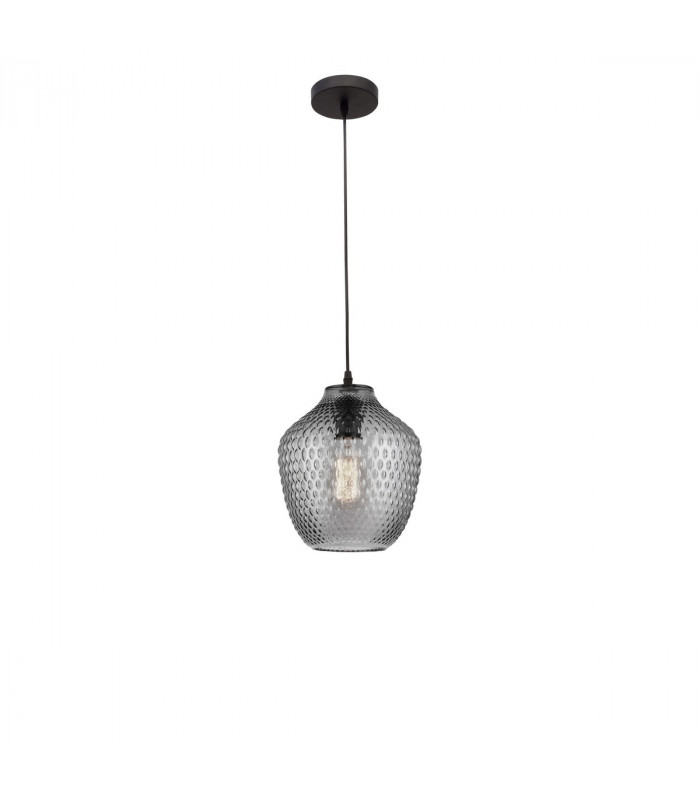 Claro Dome Pendant Ceiling Light Smoke Glass Black Metal LED E27-1
