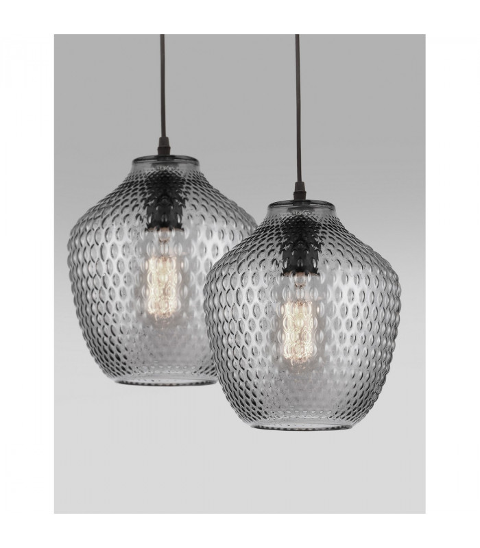 Claro Dome Pendant Ceiling Light Smoke Glass Black Metal LED E27-2