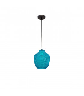 Claro Dome Pendant Ceiling Light Blue Glass Black Metal LED E27-1
