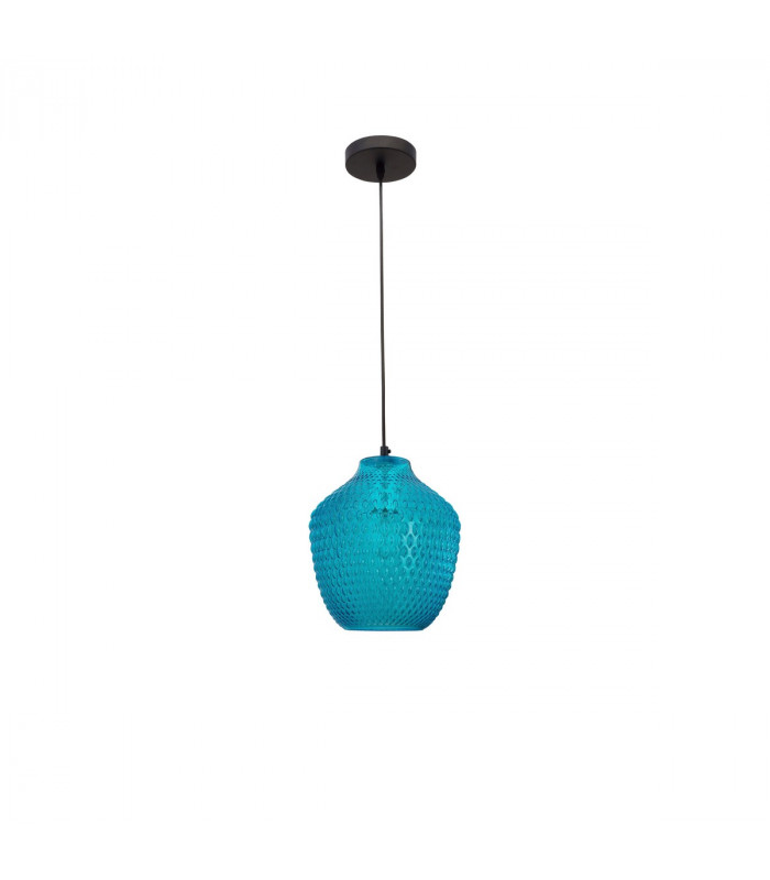 Claro Dome Pendant Ceiling Light Blue Glass Black Metal LED E27-1