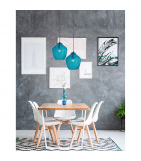 Claro Dome Pendant Ceiling Light Blue Glass Black Metal LED E27-2