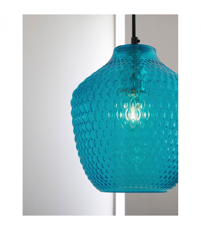 Claro Dome Pendant Ceiling Light Blue Glass Black Metal LED E27-3