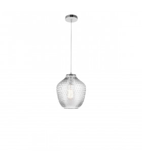 Claro Dome Pendant Ceiling Light Clear Glass Chrome Aluminium LED E27-1