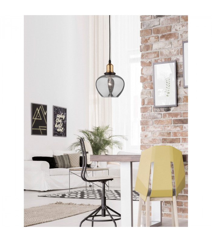 Cedro Dome Pendant Ceiling Light Smoky Glass Bronze Black Metal LED E27-2