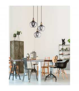 Cedro 3 Light Cluster Pendant Ceiling Light Smoky Glass Bronze Black Metal LED E27-2