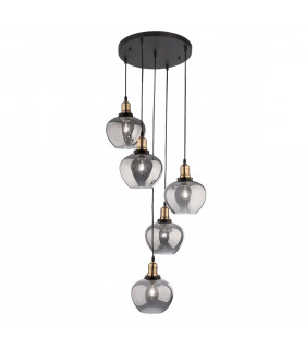 Cedro 5 Light Cluster Pendant Ceiling Light Smoky Glass Bronze Black Metal LED E27-1