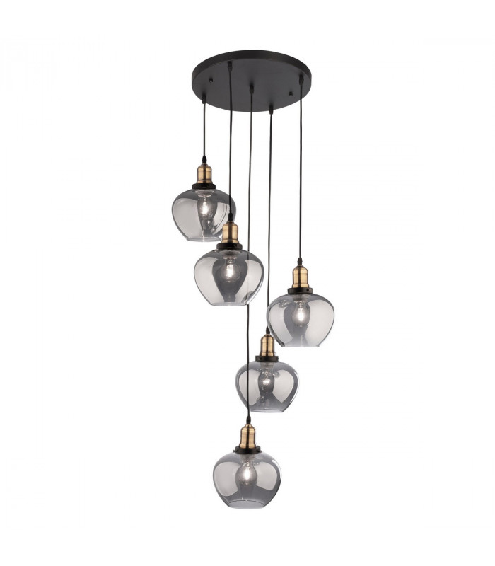 Cedro 5 Light Cluster Pendant Ceiling Light Smoky Glass Bronze Black Metal LED E27-1