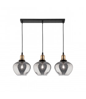Cedro 3 Light Bar Pendant Ceiling Light Smoky Glass Bronze Black Metal LED E27-1