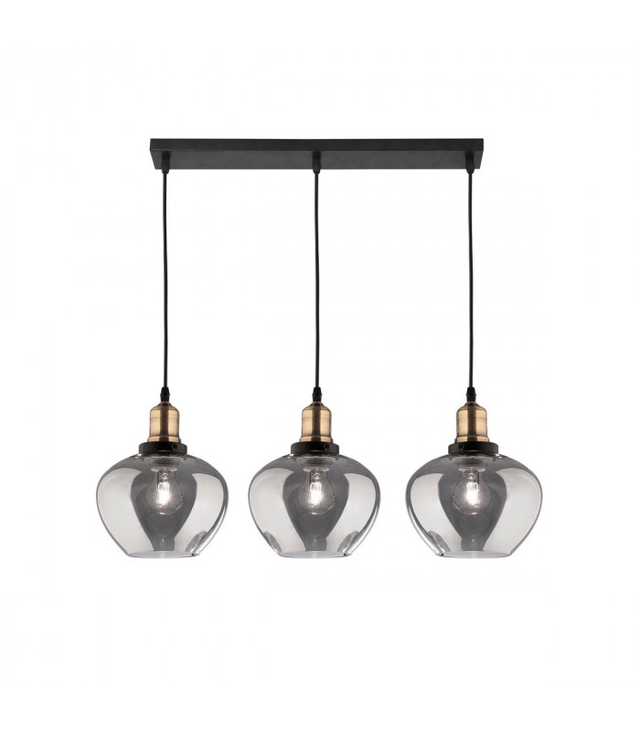 Cedro 3 Light Bar Pendant Ceiling Light Smoky Glass Bronze Black Metal LED E27-1