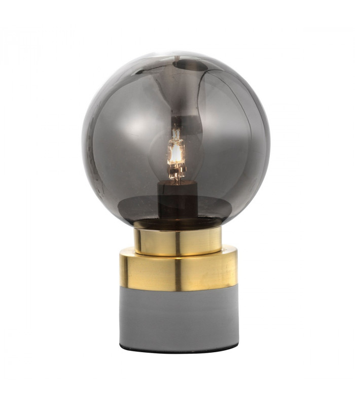 Juliet Globe Table Lamp Smoke Grey Glass Brass Grey Metal Base LED E14-1