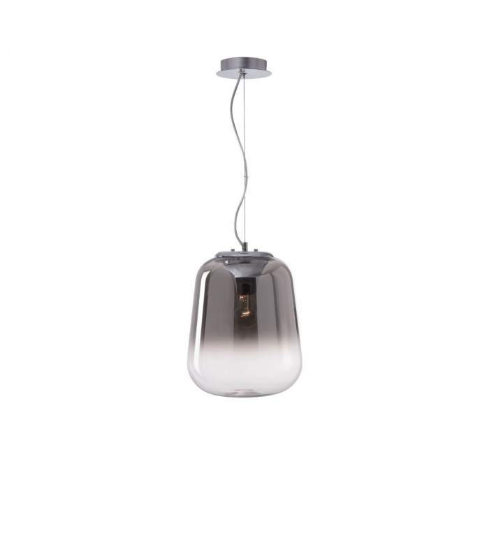 Oliverio 33cm Globe Pendant Ceiling Light Smoke Glass Chrome Aluminium LED E27-1