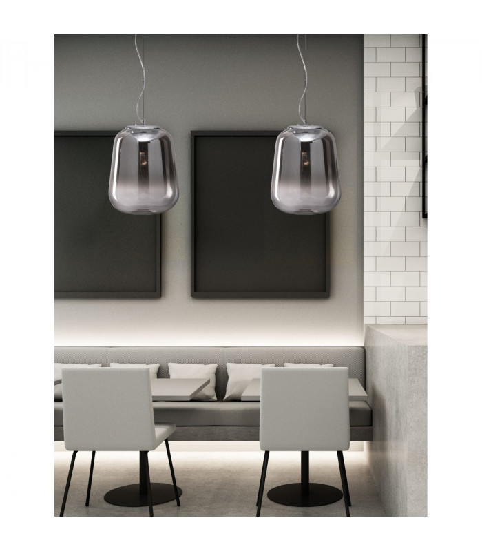 Oliverio 33cm Globe Pendant Ceiling Light Smoke Glass Chrome Aluminium LED E27-2