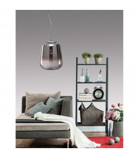 Oliverio 25cm Globe Pendant Ceiling Light Smoke Glass Chrome Aluminium LED E27-2