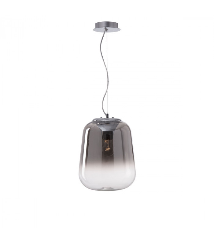 Oliverio 45cm Globe Pendant Ceiling Light Smoke Glass Chrome Aluminium LED E27-1