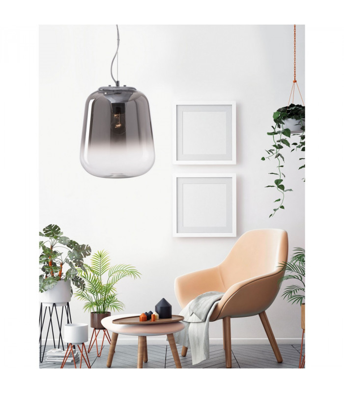 Oliverio 45cm Globe Pendant Ceiling Light Smoke Glass Chrome Aluminium LED E27-2