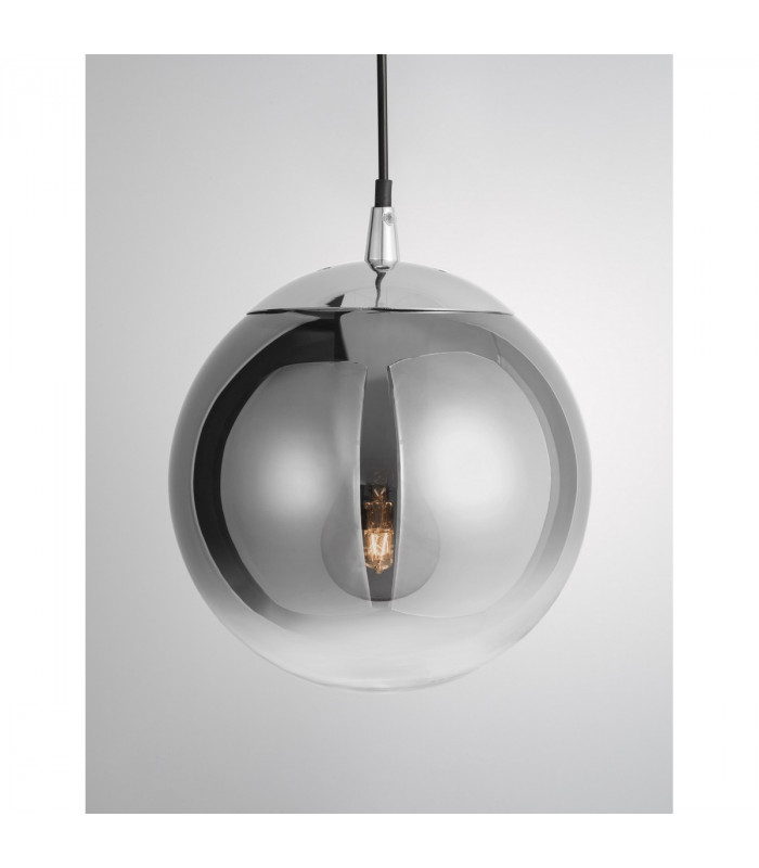 Ficato 20cm Globe Pendant Ceiling Light Smoke Glass Chrome Aluminium LED E27-2