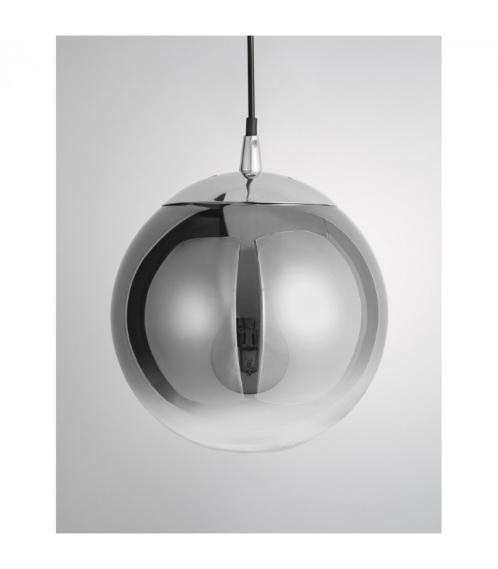 Ficato 20cm Globe Pendant Ceiling Light Smoke Glass Chrome Aluminium LED E27-3