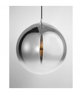 Ficato 30cm Globe Pendant Ceiling Light Smoke Glass Chrome Aluminium LED E27-2