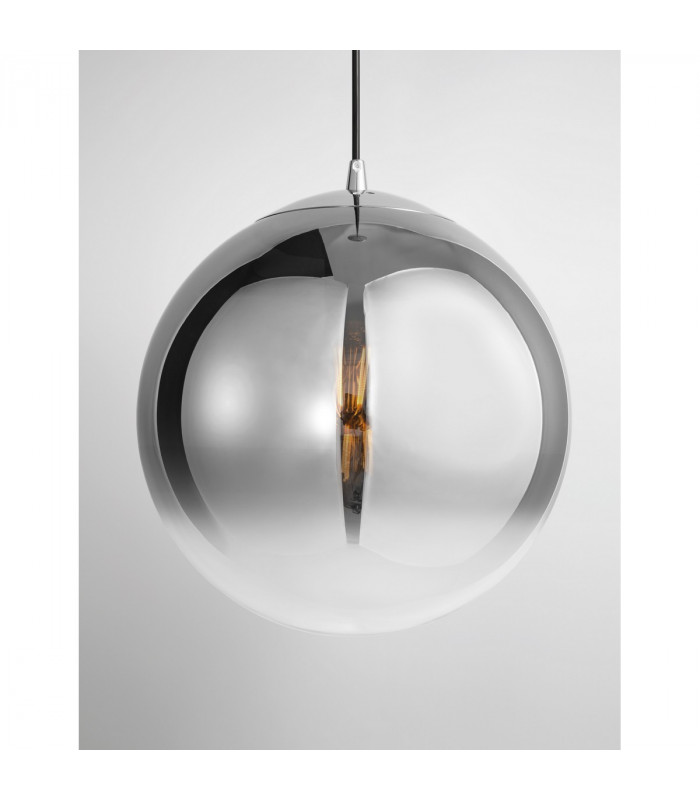 Ficato 30cm Globe Pendant Ceiling Light Smoke Glass Chrome Aluminium LED E27-2