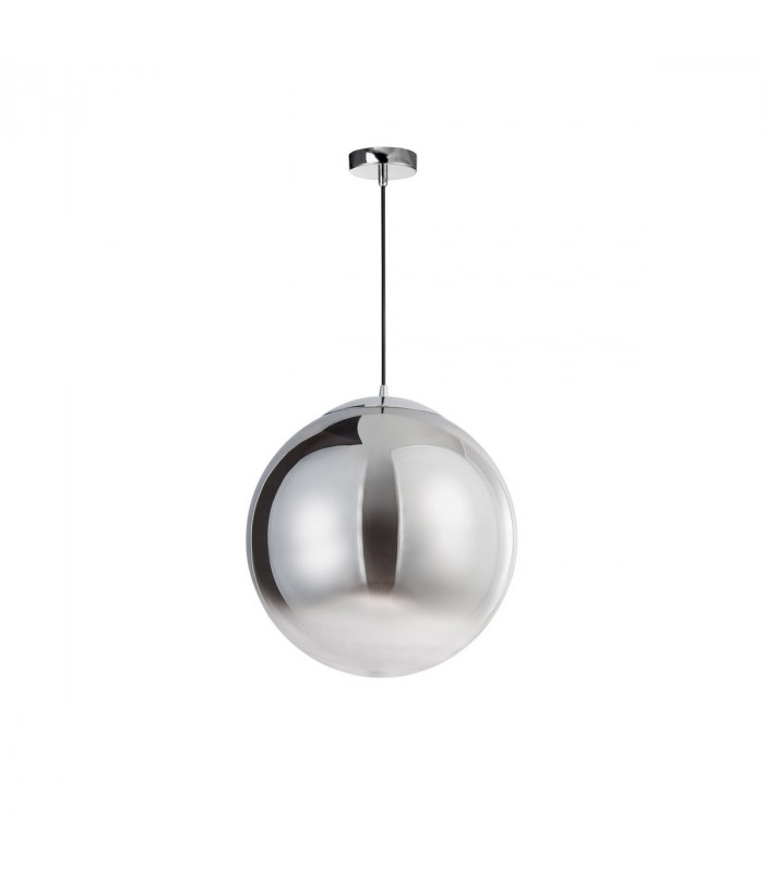 Ficato 40cm Globe Pendant Ceiling Light Smoke Glass Chrome Aluminium LED E27-1