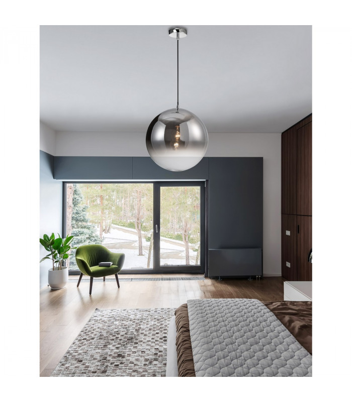 Ficato 40cm Globe Pendant Ceiling Light Smoke Glass Chrome Aluminium LED E27-2