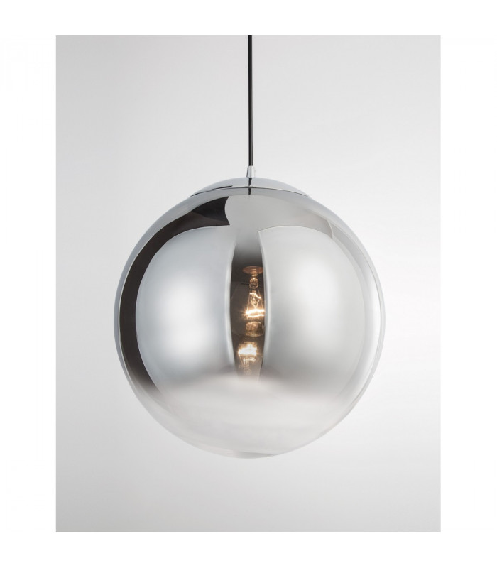 Ficato 40cm Globe Pendant Ceiling Light Smoke Glass Chrome Aluminium LED E27-4