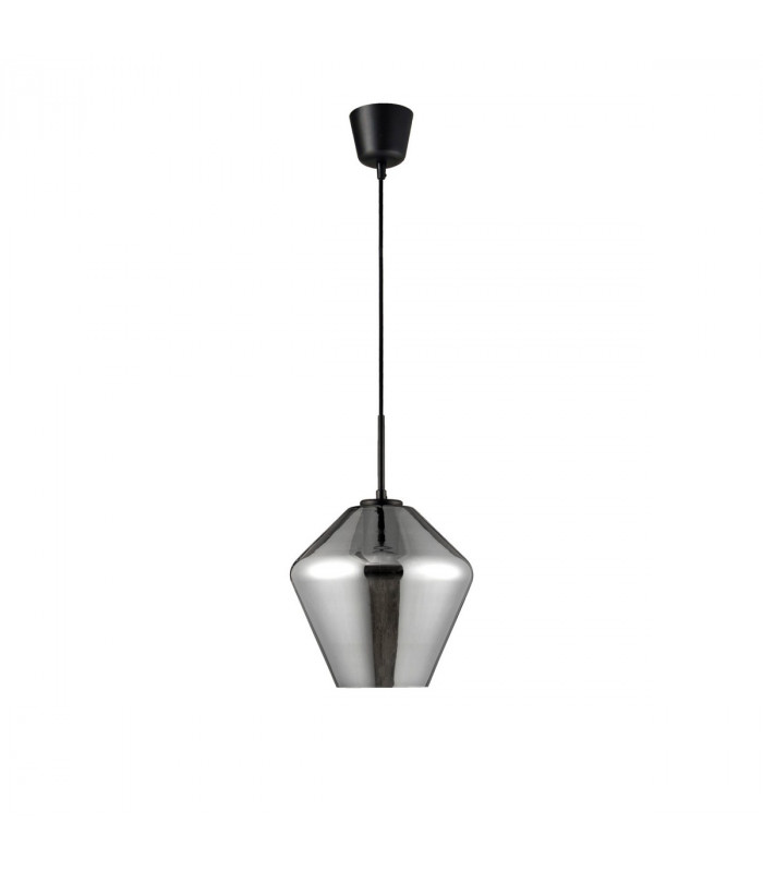 Veiro 23cm Dome Pendant Ceiling Light Chrome Glass Black Metal Black Fabric Wire LED E27-1