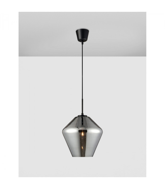 Veiro 23cm Dome Pendant Ceiling Light Chrome Glass Black Metal Black Fabric Wire LED E27-3