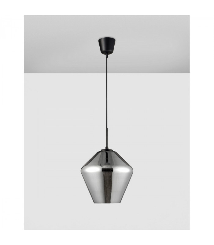 Veiro 23cm Dome Pendant Ceiling Light Chrome Glass Black Metal Black Fabric Wire LED E27-4