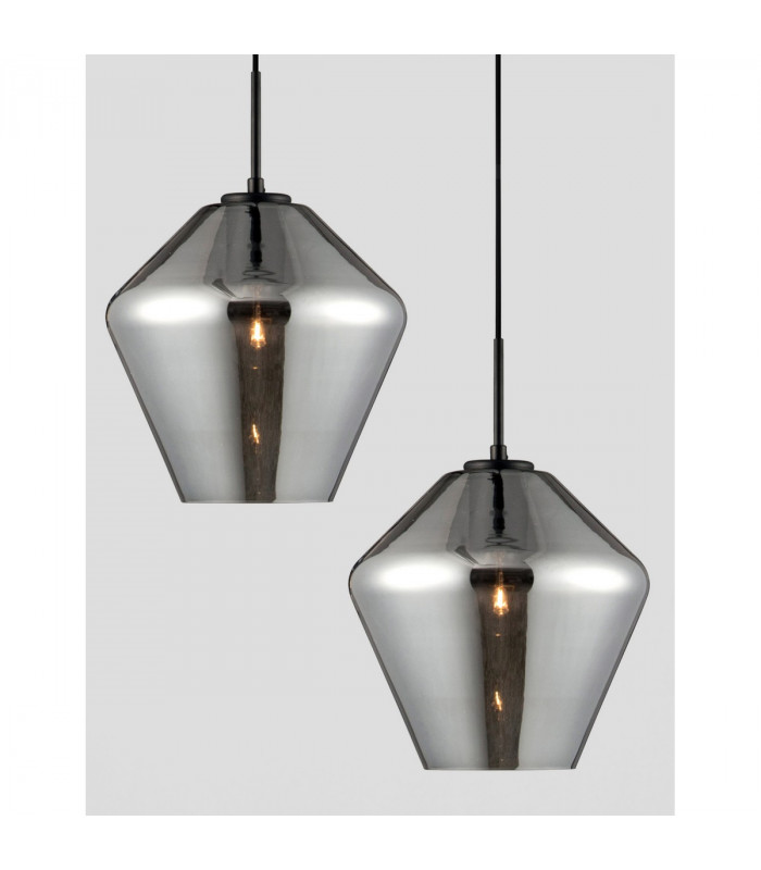 Veiro 23cm Dome Pendant Ceiling Light Chrome Glass Black Metal Black Fabric Wire LED E27-5