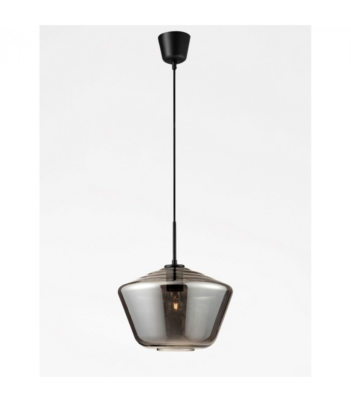 Veiro 30cm Dome Pendant Ceiling Light Chrome Glass Black Metal Black Fabric Wire LED E27-3