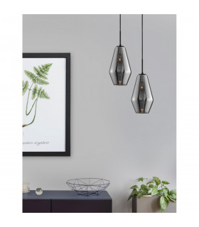 Veiro 17cm Dome Pendant Ceiling Light Chrome Glass Black Metal Black Fabric Wire LED E27-2