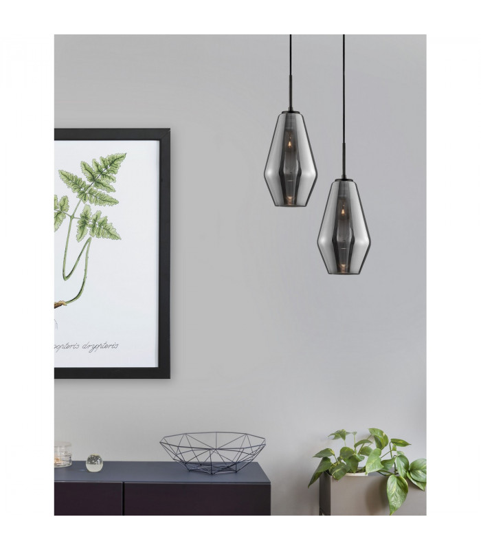 Veiro 17cm Dome Pendant Ceiling Light Chrome Glass Black Metal Black Fabric Wire LED E27-2
