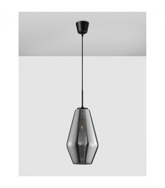 Veiro 17cm Dome Pendant Ceiling Light Chrome Glass Black Metal Black Fabric Wire LED E27-3