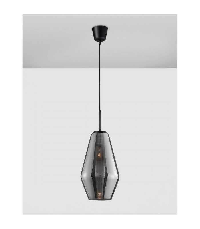 Veiro 17cm Dome Pendant Ceiling Light Chrome Glass Black Metal Black Fabric Wire LED E27-4