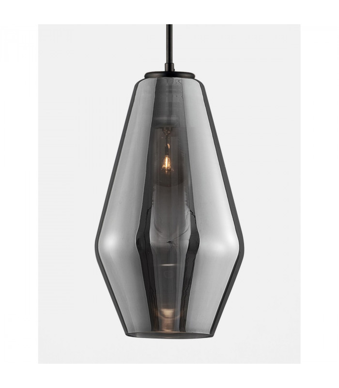 Veiro 17cm Dome Pendant Ceiling Light Chrome Glass Black Metal Black Fabric Wire LED E27-5