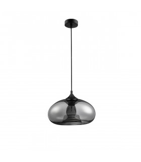 Savaz 28cm Dome Pendant Ceiling Light Chrome Glass Black Metal Black Fabric Wire LED E27-1